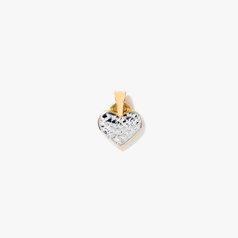 Diamond Cut Heart Pendant in 14K Yellow and White Gold