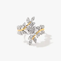 Diamond Cluster Leaf Ring 10K Yellow and White Gold (0.60 ct tw)