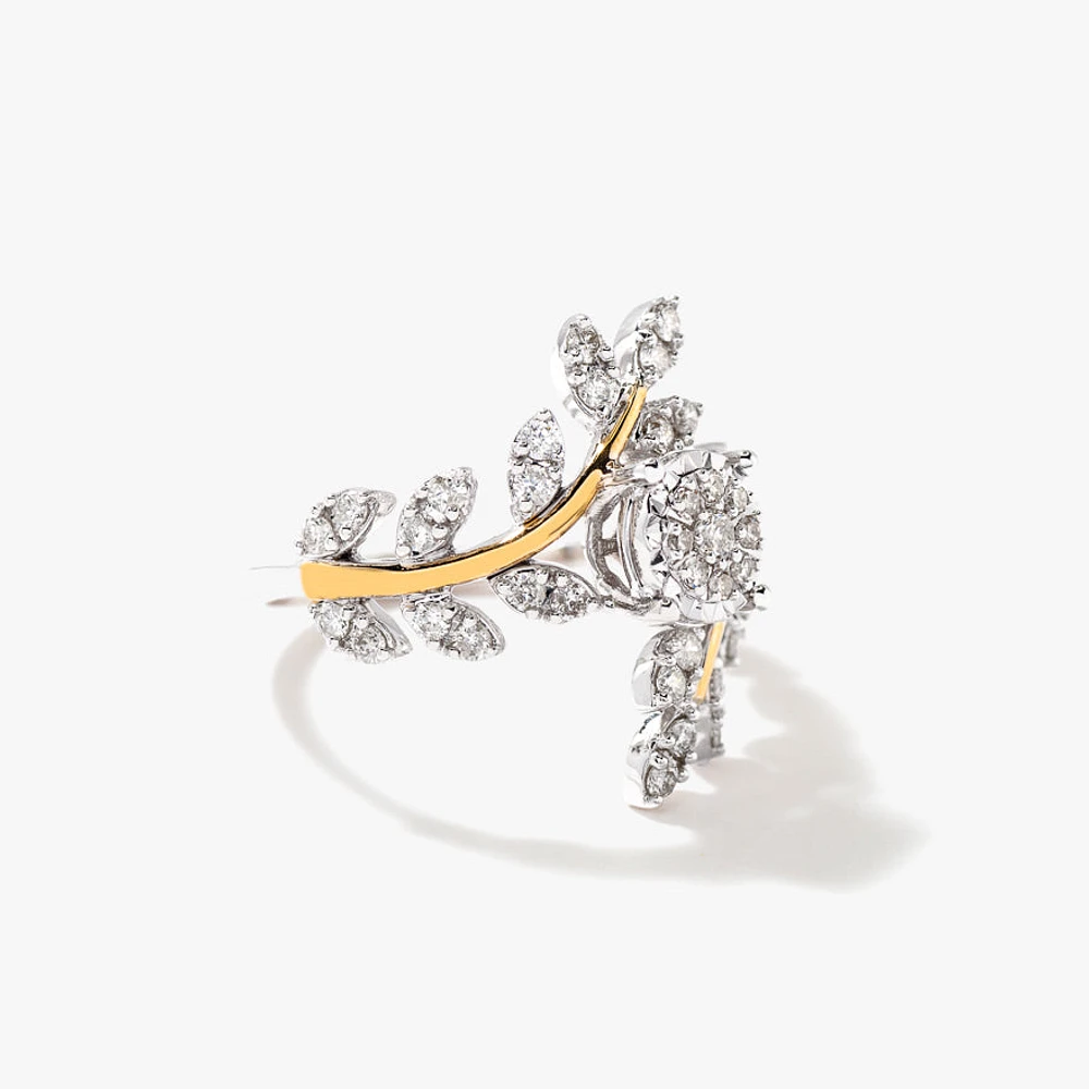 Diamond Cluster Leaf Ring 10K Yellow and White Gold (0.60 ct tw)