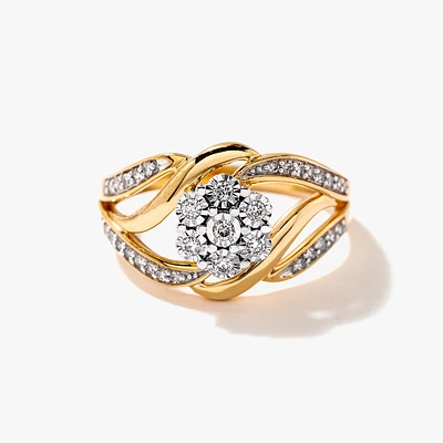 10K Yellow and White Gold Diamond Cluster Ring (0.20 ct tw)