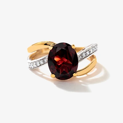 Garnet Ring 10K Yellow and White Gold