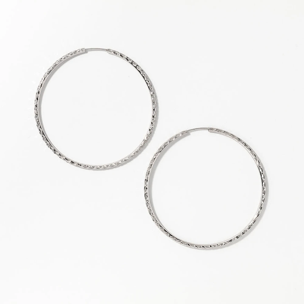 Diamond Cut Hoop Earrings in 10K White Gold