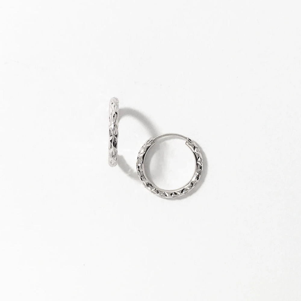 Diamond Cut Hoop Earrings in 10K White Gold