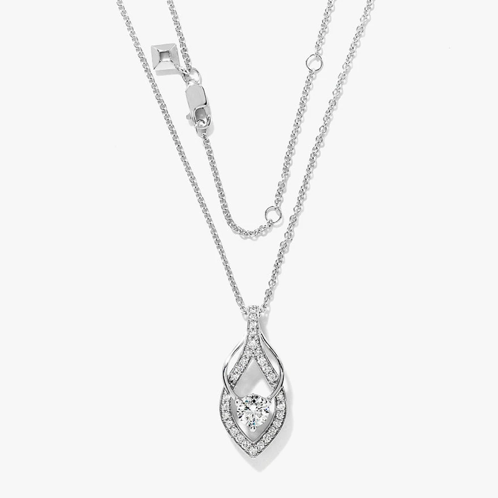 Lab Grown Diamond Cluster Necklace in 10K White Gold (0.90 ct tw)