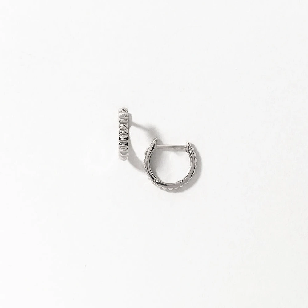 Pyramid Huggie Hoop Earrings in 10K White Gold