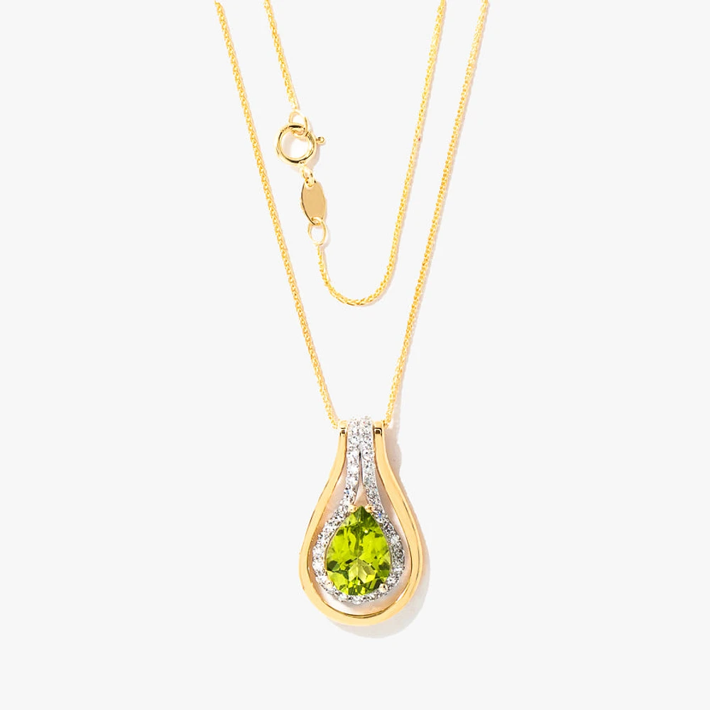 Pear Shaped Peridot Necklace in 10K Yellow and White Gold