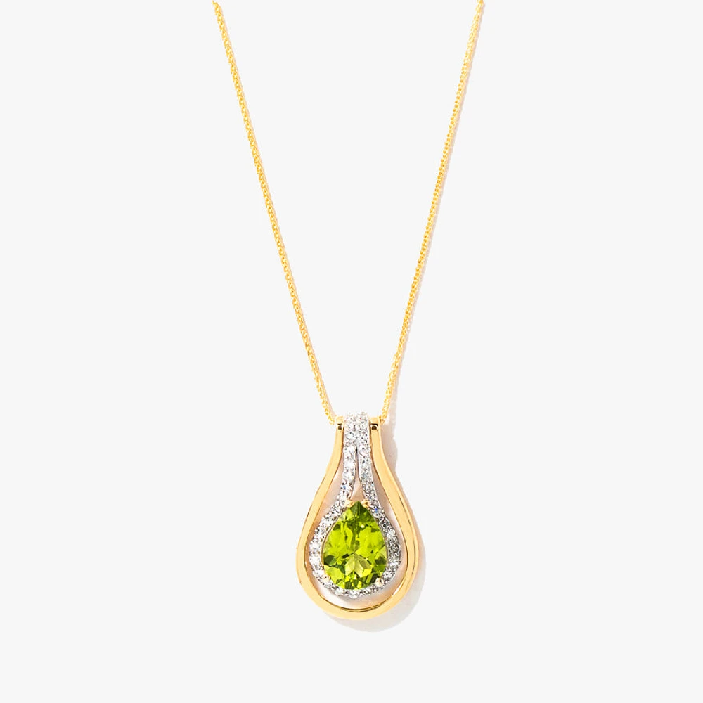 Pear Shaped Peridot Necklace in 10K Yellow and White Gold