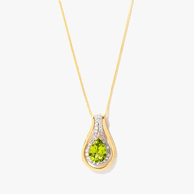 Pear Shaped Peridot Necklace in 10K Yellow and White Gold