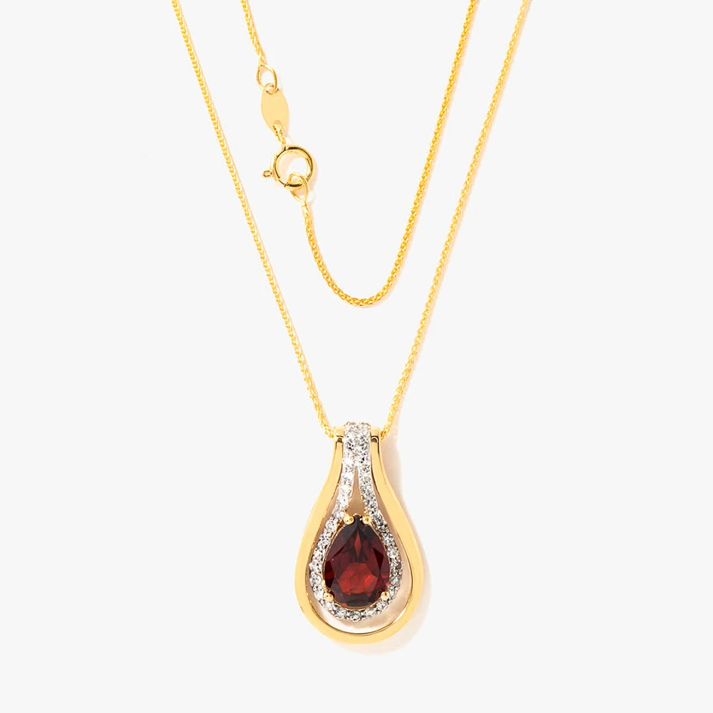 Pear Shape Garnet Necklace in 10K Yellow and White Gold