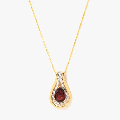 Pear Shape Garnet Necklace in 10K Yellow and White Gold