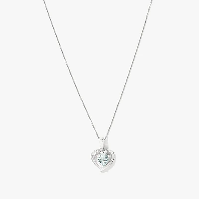 Heart Shaped Aquamarine Diamond Necklace in 10K White Gold