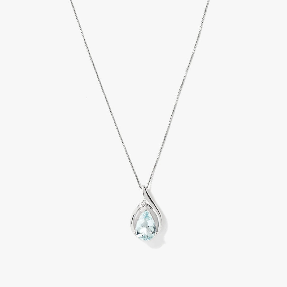 Aquamarine Pendant Necklace in 10K White Gold