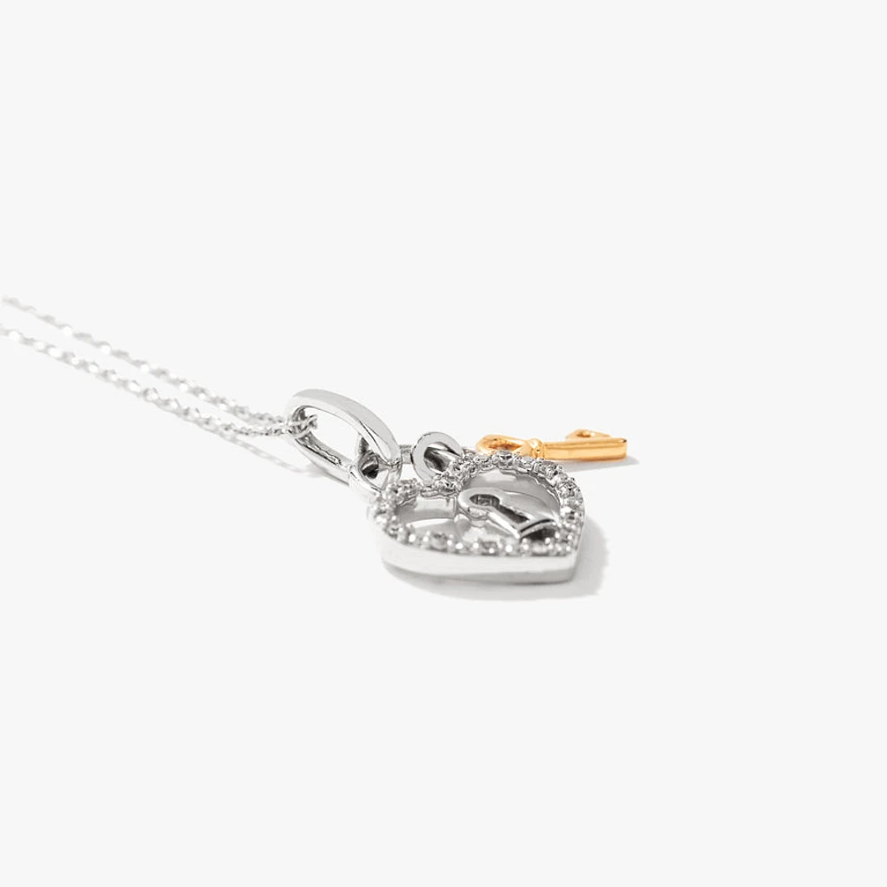 Diamond Lock and Key Necklace in 10K Yellow and White Gold (0.05 ct tw