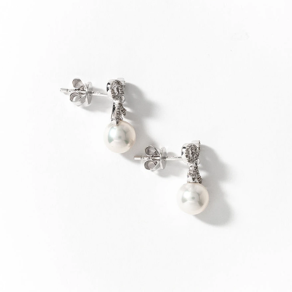 Pearl Earrings with Diamond Accents in 10K White Gold