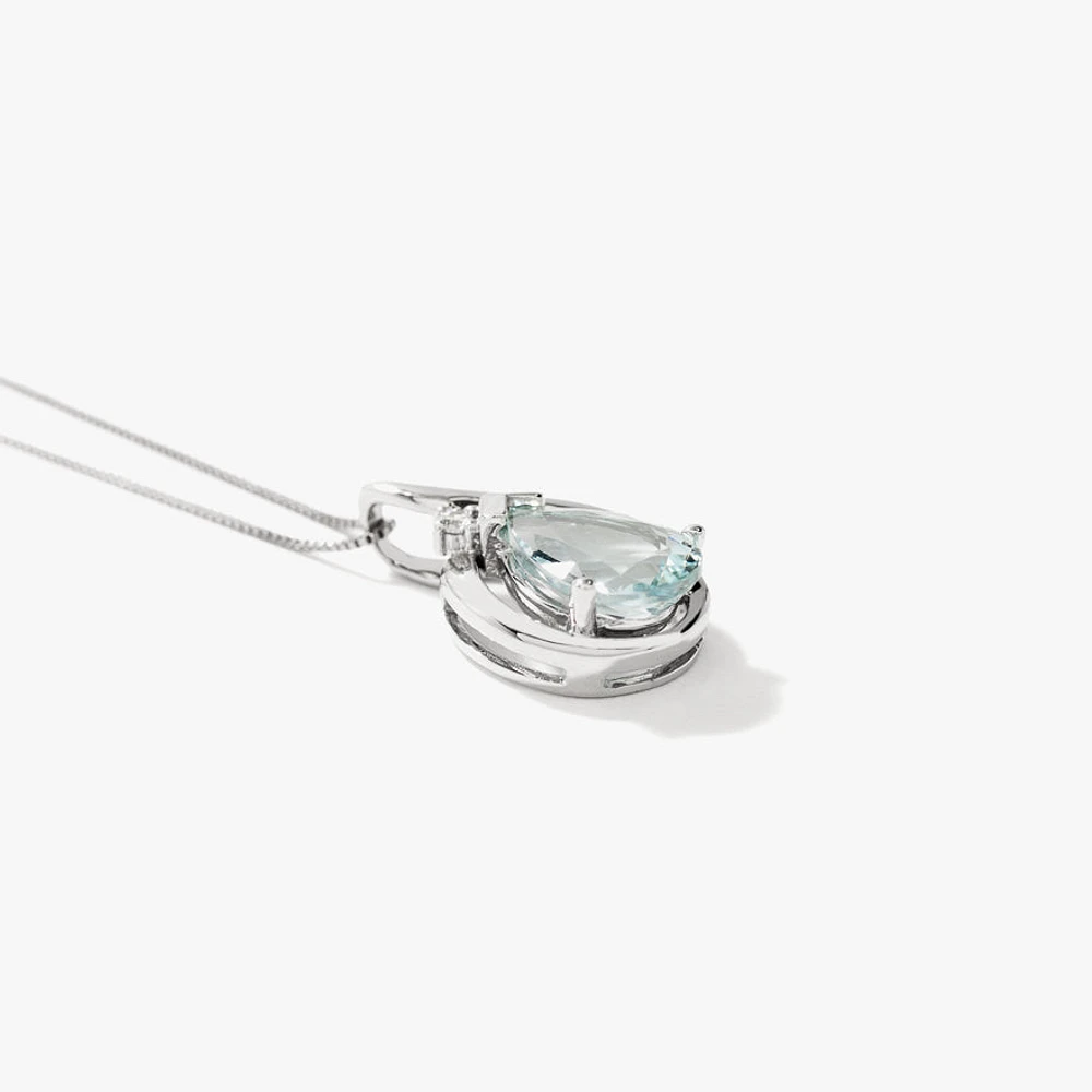 Aquamarine Pendant Necklace in 10K White Gold