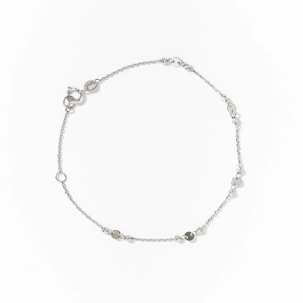 10K White Gold Bracelet with Diamond Cut Balls