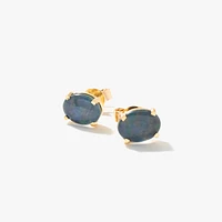 9x7mm Dark Opal Stud Earrings in 10K Yellow Gold