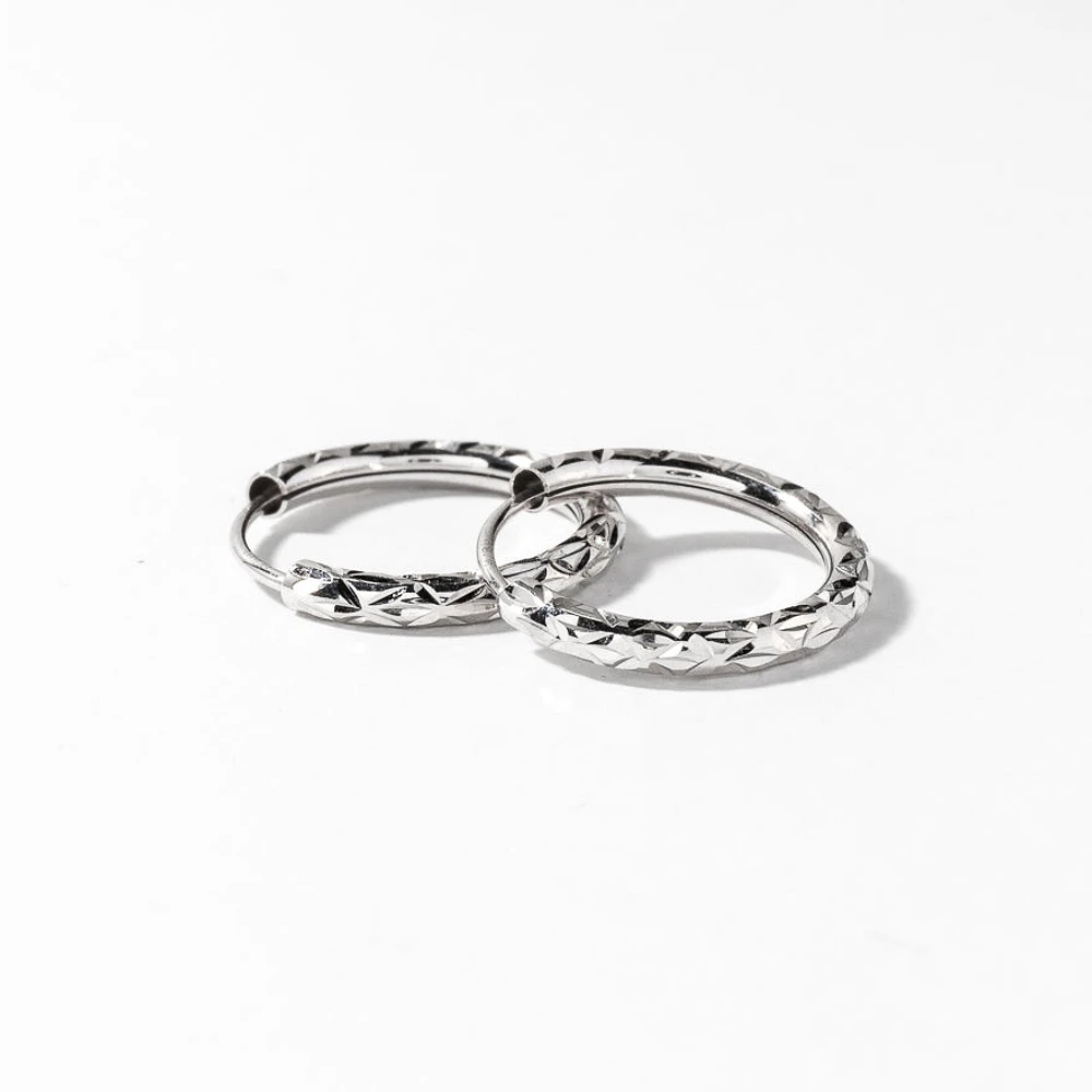 Diamond Cut Hoop Earrings in 10K White Gold