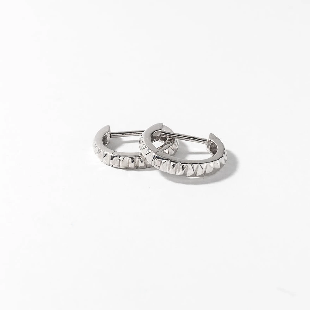 Pyramid Huggie Hoop Earrings in 10K White Gold