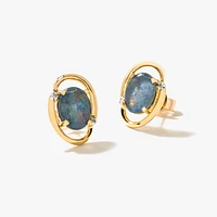 Dark Opal Stud Earrings in 10K Yellow Gold