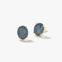 10x8mm Dark Opal Stud Earrings in 10K Yellow Gold