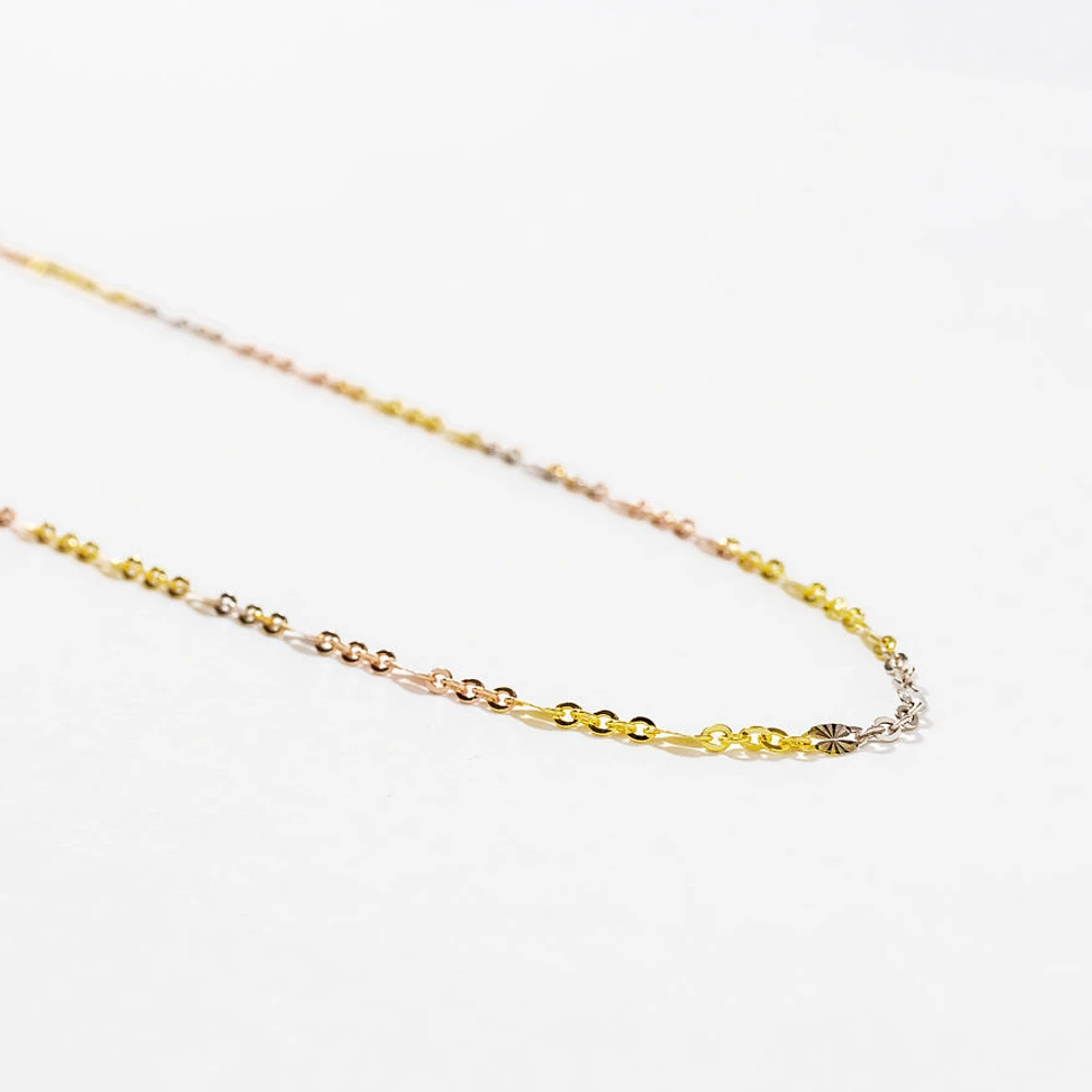 Diamond Cut Disc Necklace in 10K Yellow Rose and White Gold