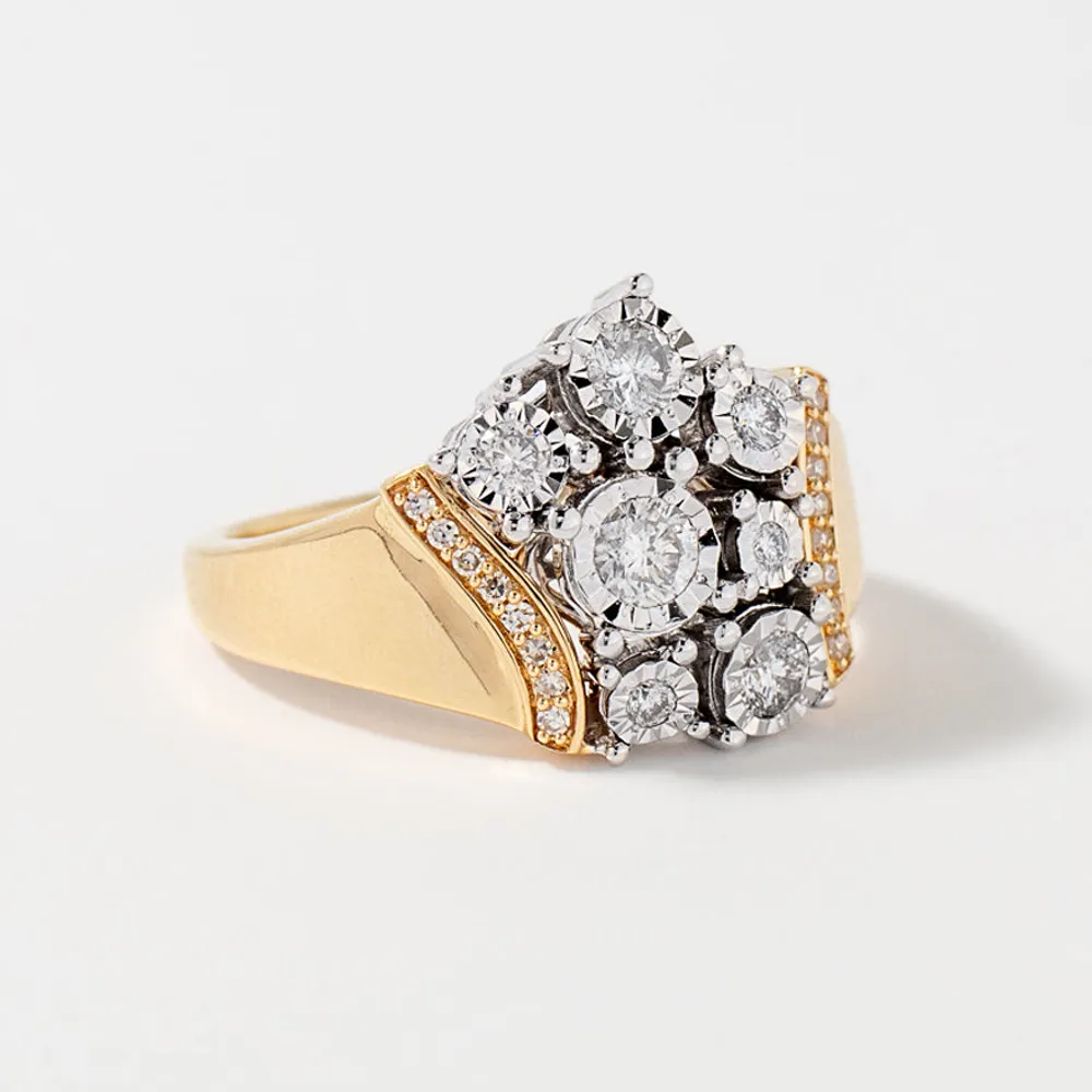 Diamond Cluster Ring in 10K Yellow and White Gold (0.50 ct tw)