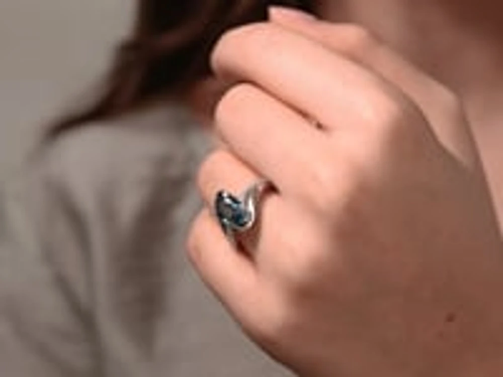 Oval Blue Topaz Ring With Diamond Accents 10K White Gold