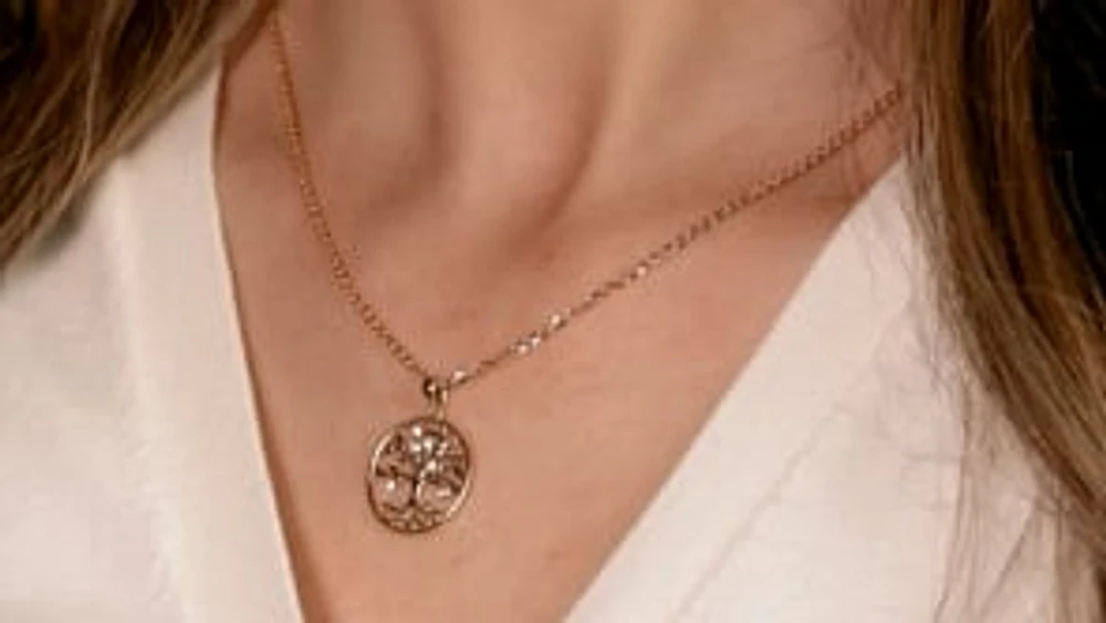 Family Tree Pendant in 10K Yellow and White Gold