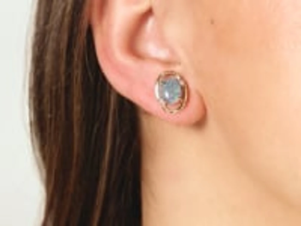 Dark Opal Stud Earrings in 10K Yellow Gold