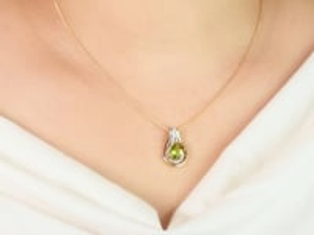 Pear Shaped Peridot Necklace in 10K Yellow and White Gold