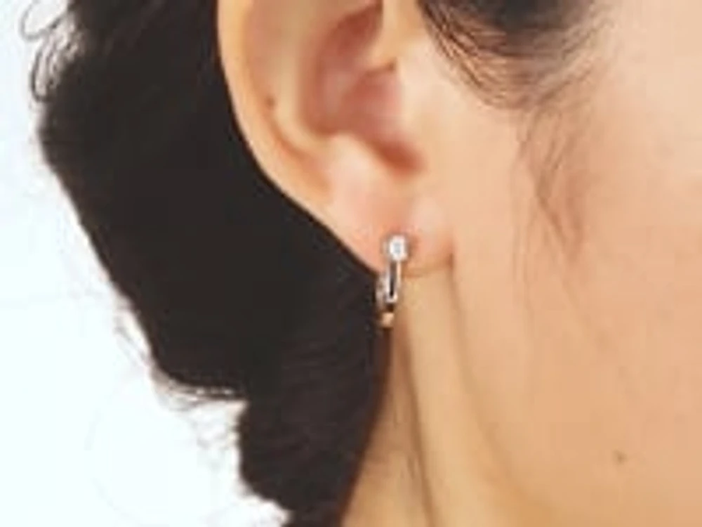Diamond J Hook Earrings in 10K White and Yellow Gold (0.10 ct tw)
