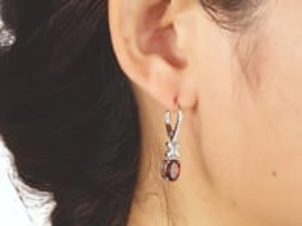 Garnet Earrings in 10K White Gold
