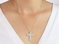 10K Yellow and White Gold Diamond Cross Pendant (0.75ct tw)