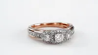 Three Stone Diamond Engagement Ring 10K Rose and White Gold (0.75 c