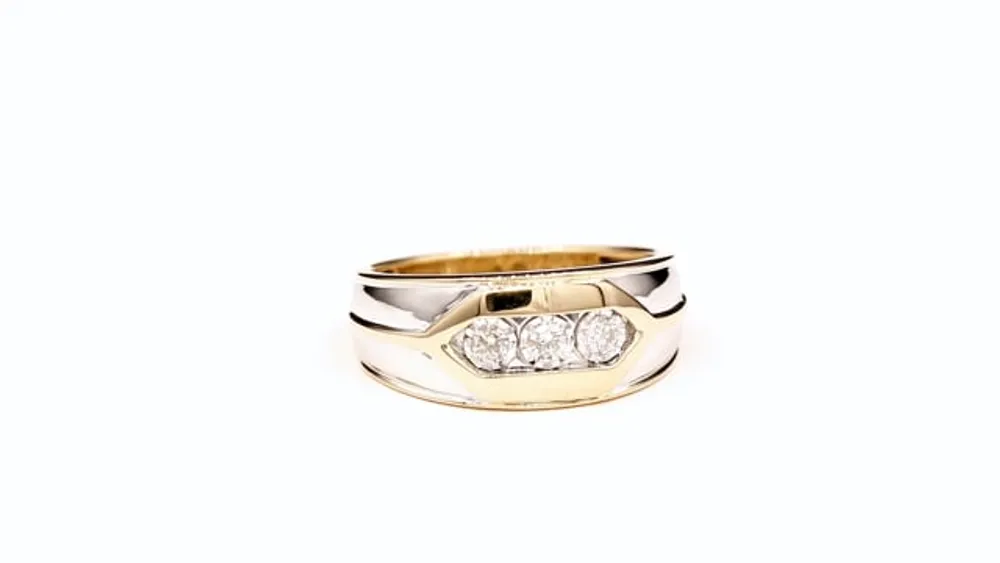 Three Stone Men’s Diamond Ring 10K White and Yellow Gold (0.25 ct t