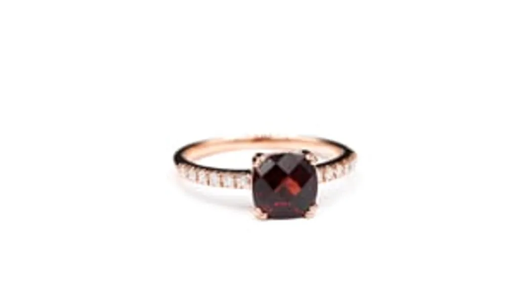 Cushion Shaped Garnet and Diamond Ring 10K Rose Gold