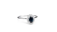 Oval Sapphire and Diamond Halo Ring 10K White Gold (0.12 ct tw)