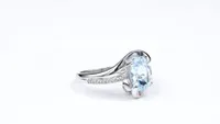 Oval Aquamarine Ring With Diamond Accents 10K White Gold