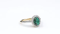 Double Halo Emerald and Diamond Ring 10K Yellow Gold