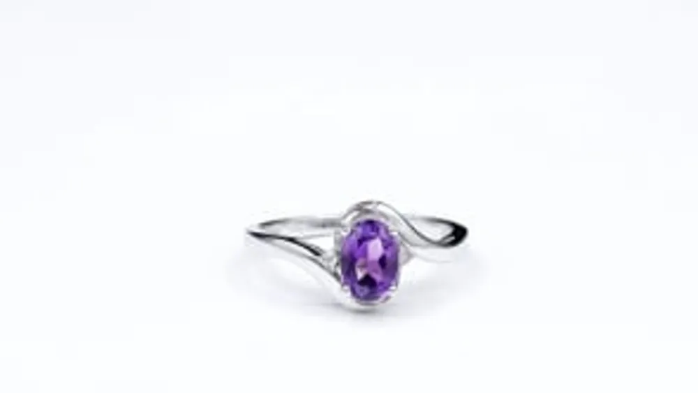 Oval Amethyst Ring With Diamond Accents 10K White Gold