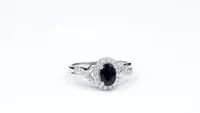 Oval Sapphire Ring With Diamond Accents 10K White Gold