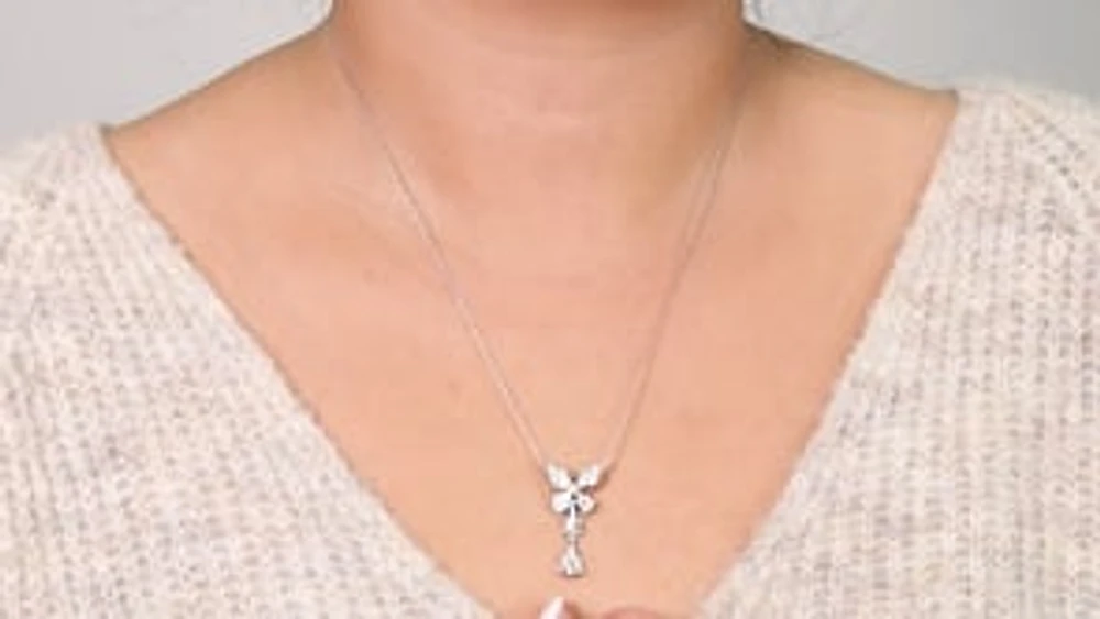 Butterfly Style Pendant with Removable Drop in 10K White Gold (1.00 ct