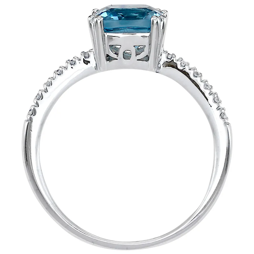 Cushion Shaped Blue Topaz and Diamond Ring 10K White Gold