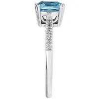 Cushion Shaped Blue Topaz and Diamond Ring 10K White Gold