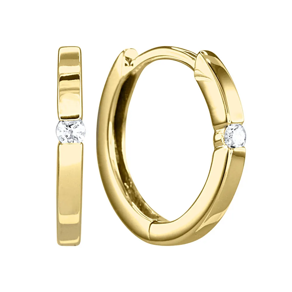 Tension-Set Diamond Huggie Hoop Earrings in 10K Yellow Gold (0.04ct tw