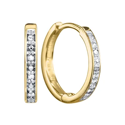 Micro Claw-Set Diamond Huggie Hoop Earrings in 10K Yellow Gold (0.05ct