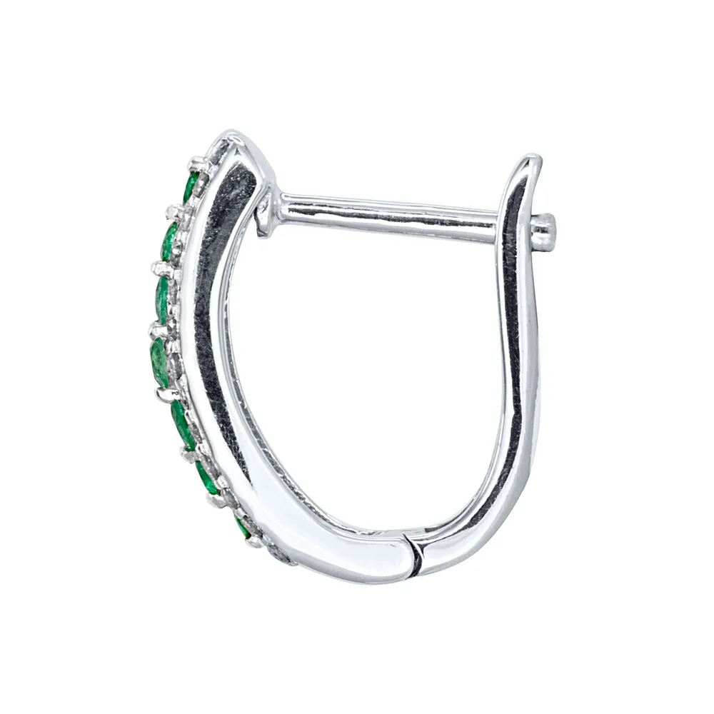 Emerald & Diamond J-Hoop Earrings in 10/14K White Gold