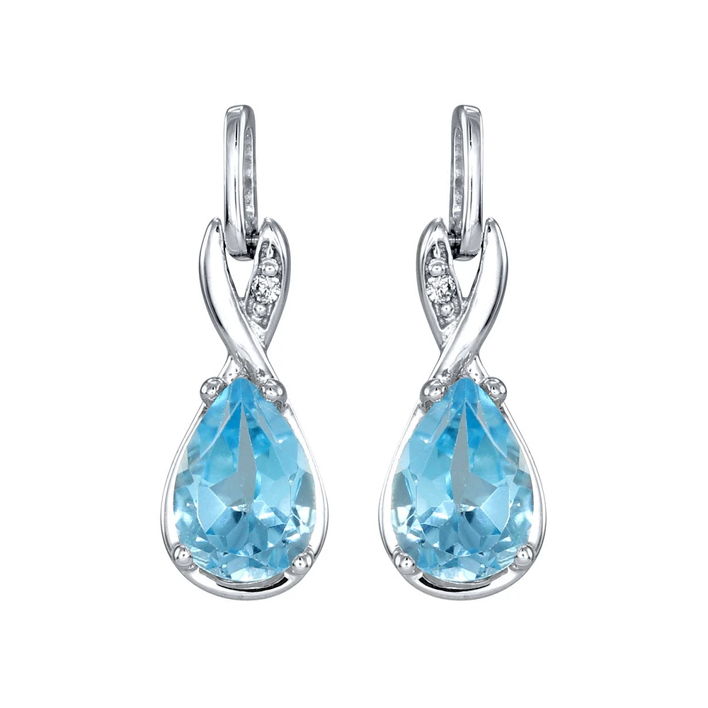 Pear Shaped Blue Topaz Diamond Dangle Earrings in 10K White Gold