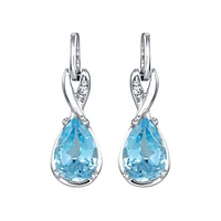Pear Shaped Blue Topaz Diamond Dangle Earrings in 10K White Gold